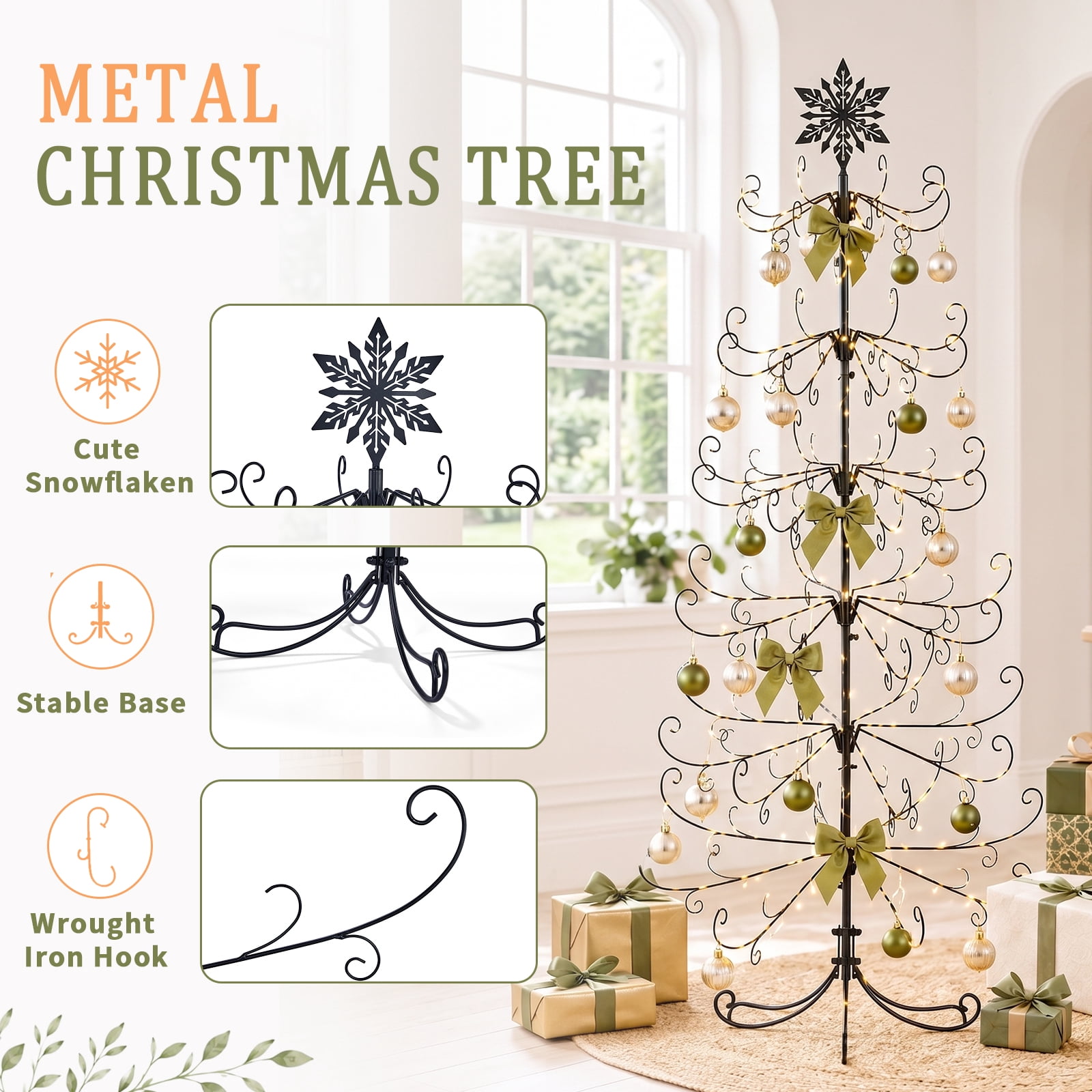 6ft Christmas Tree with Snowflake Top Black PVC Iron (Accessories Not Included)