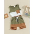 thumbnail image 4 of Musuos 2Pcs Baby Boy Summer Outfits 6 12 18 24M 3Y Sleeveless Contrast Color Pocket Tank Tops + Shorts Set Toddler Clothes, 4 of 10