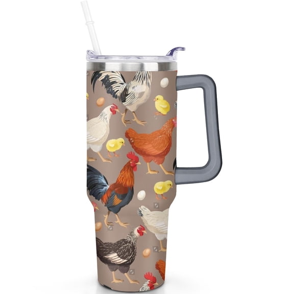 Spill Proof 40oz Chicken Tumbler with Handle and Straw – Double Insulated Travel Cup, Great Gift for Chicken Fans