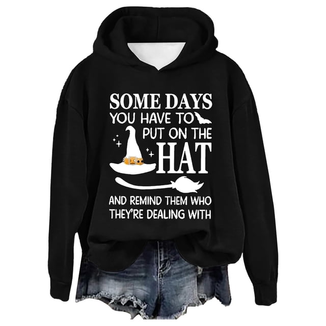 Halloween Oversized Letter Print Pullover Sweatshirt For Women Loose Fit Hooded Shirt
