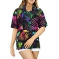 thumbnail image 5 of LA LEELA Button Down Shirt for Women Casual Summer Beach Party Blouses Shirt Tropical Blouse Short Sleeve Dress Tops Tee Shirts Hawaiian Dresses for Women S Neon Leaves, Black, 5 of 5