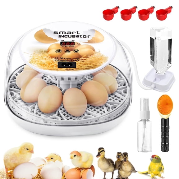 Incubators for Hatching Eggs, 12 Egg Incubator with Automatic Egg Turning and Temperature Control, Automatic Water Adding, LED Egg Candler, for Hatching Chickens, Duck, Quail, Goose Eggs