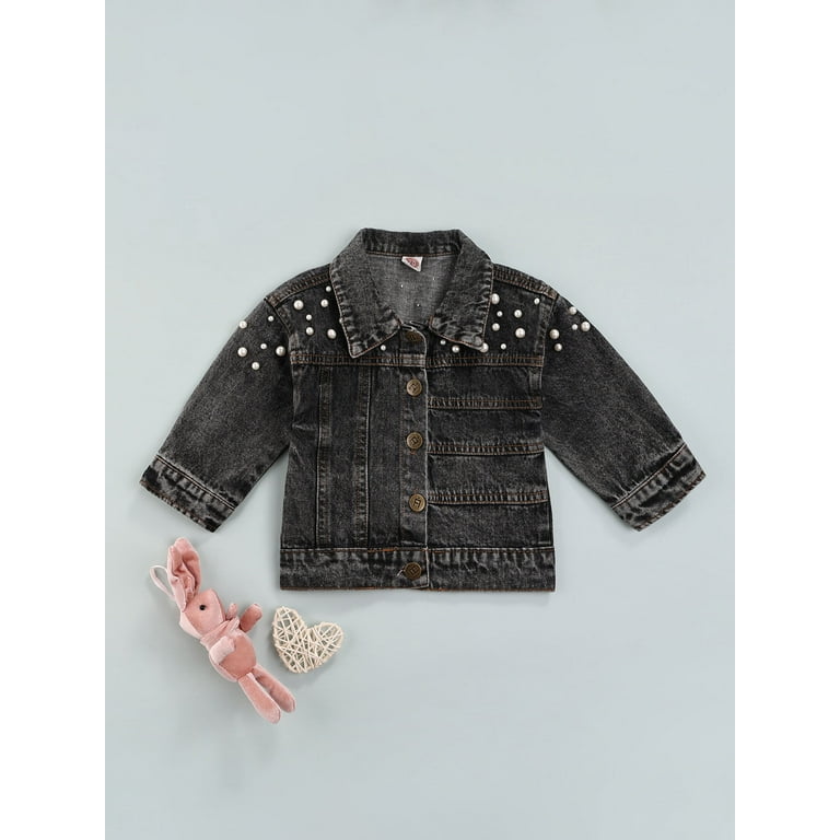 Sunisery Toddler Baby Girl Coat Long Sleeve Pearls Trim Denim