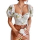 thumbnail image 5 of TRKIYQC Mujeres Crop Tops, Manga Corta Puff Estampado Floral Ruffle Street Casual Party Street Otoño Primavera Tops TRKIYQC moda, 5 of 9