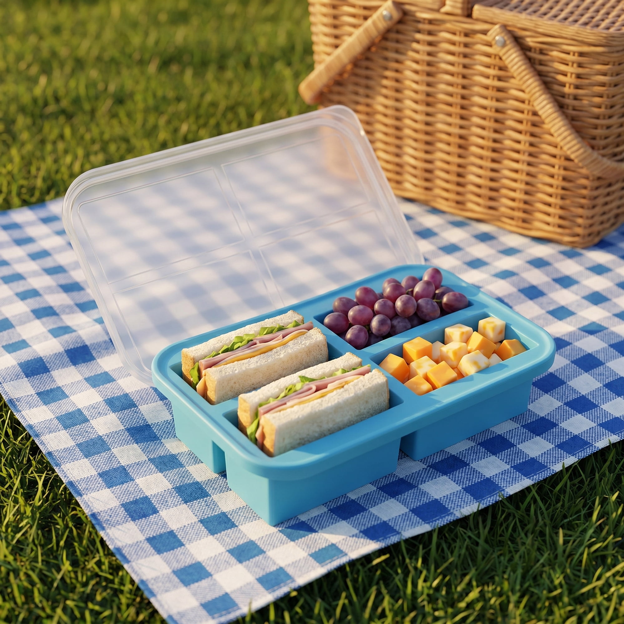 Unique Bargains Silicone Leak-Proof Meal Prep Container Lunch Bento Box Blue