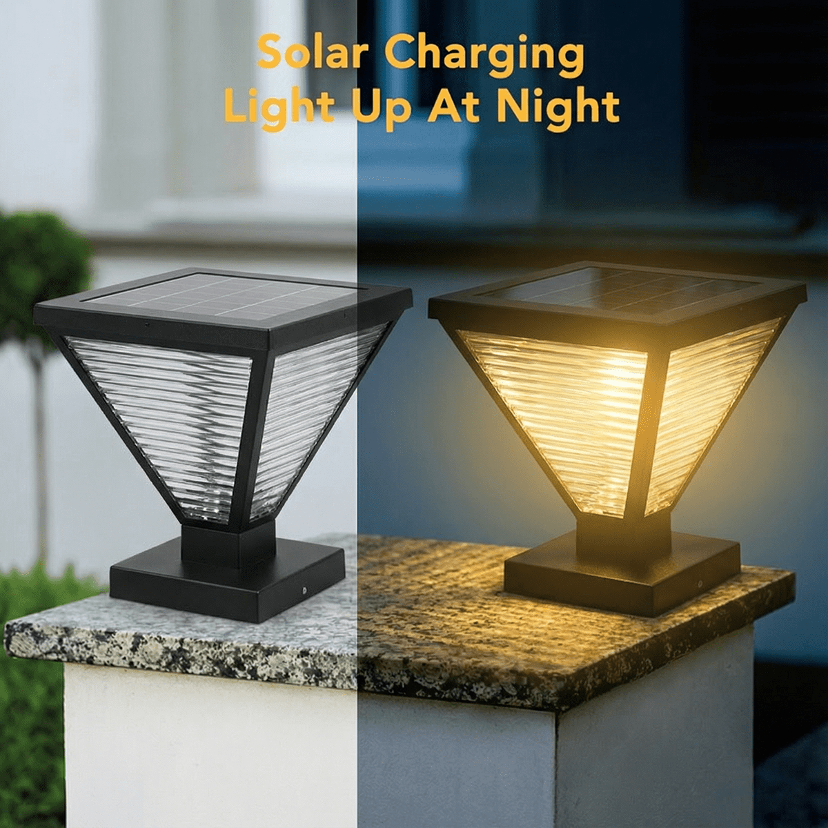 Solar Pillar Lights Outdoor, 25cm Metal&Glass Solar Post Cap Lights, Outdoor Post Lights Solar Powered Ip65 Waterproof, Outdoor Column Lights Warm and Cold Led Light for Patio Garden Decor