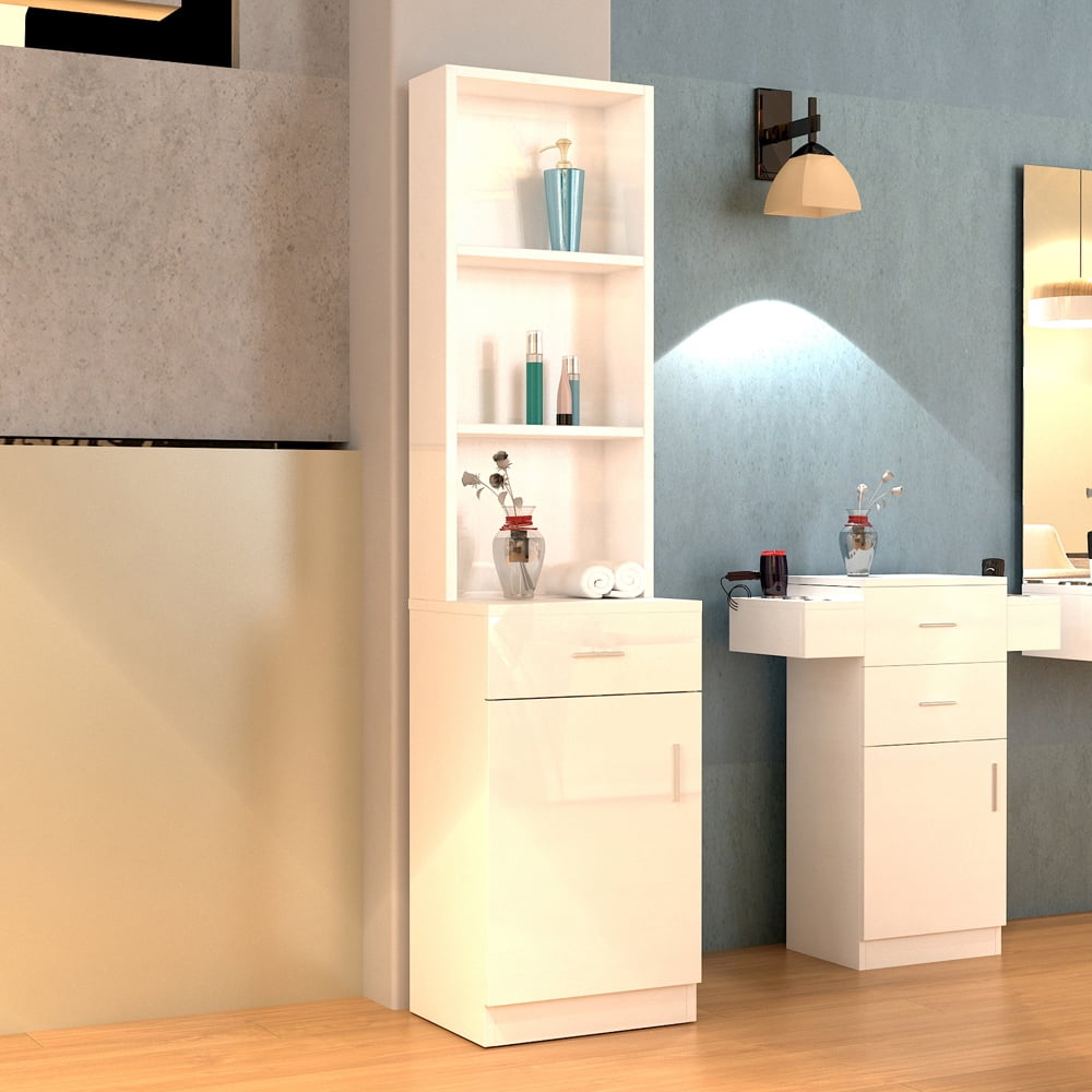 Salon Station 5 Compartments 1 Drawer 1 Door MDF Barber Cabinet Hair Styling Shelf Storage Organizer for Beauty Salon Barber Shop Use