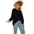 thumbnail image 3 of hirigin Women's Round Neck Tunic Tops, Casual Long Lantern Sleeve Solid Color Ruched T-Shirts, 3 of 7