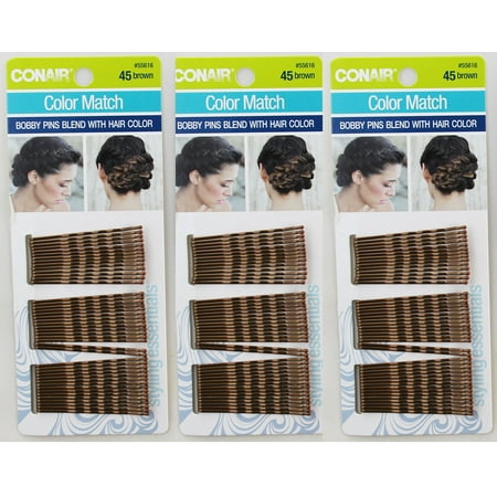 Conair Bobby Pins Blends With Hair Color 45-count Brown, 3 Pk,  55616