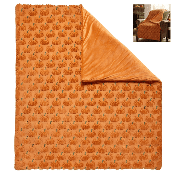 Halloween Plush Throw Blanket, Soft Embroidered Ghost Pumpkin Decor for Couch Bed Living Room(59 x 67 inches)