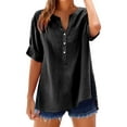 thumbnail image 3 of Outfmvch Gauze Tops for Women Casual Summer,Wrap Tops for Women,Black Linen Shirt Women,Button Up Shirt Women Short Sleeve,Linen Blouses for Women,Gauze Button Down Shirts for Women Black L, 3 of 9