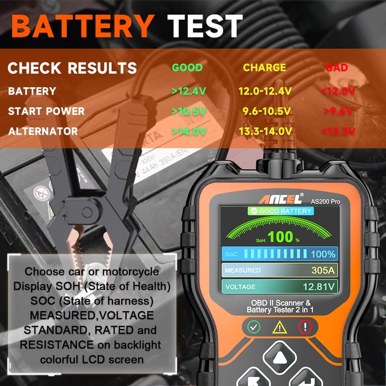 ANCEL AS200 PRO Battery Tester OBD2 Scanner Auto Code Reader