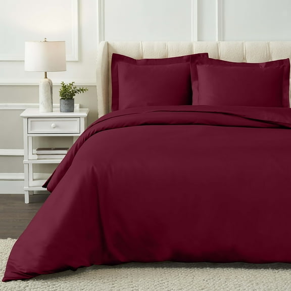Superior Egyptian Cotton 1200 TC Solid Burgundy Duvet Set, Full/Queen