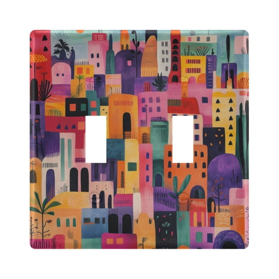 Yayeee Toggle Light Switch Wall Plate 2-Gang 4.56"x4.48" Decorative Outlet Cover, Art Buildings