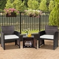 3 Pieces Outdoor Wicker Conversation Set with Waterproof Cover 2 Patio