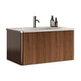 thumbnail image 2 of Etna 30" Striped Walnut Bathroom Vanity with White Ceramic Sink, Wall Mounted Floating Bathroom Vanity for Modern Bathroom, KD, 2 of 6