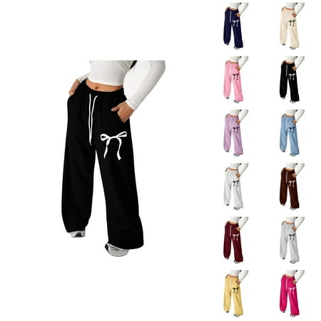 Girls Fashion Pant for Girls Girl s Bowknot Baggy Sweatpants Lightweight Straight Leg Athletic Pants With Pockets