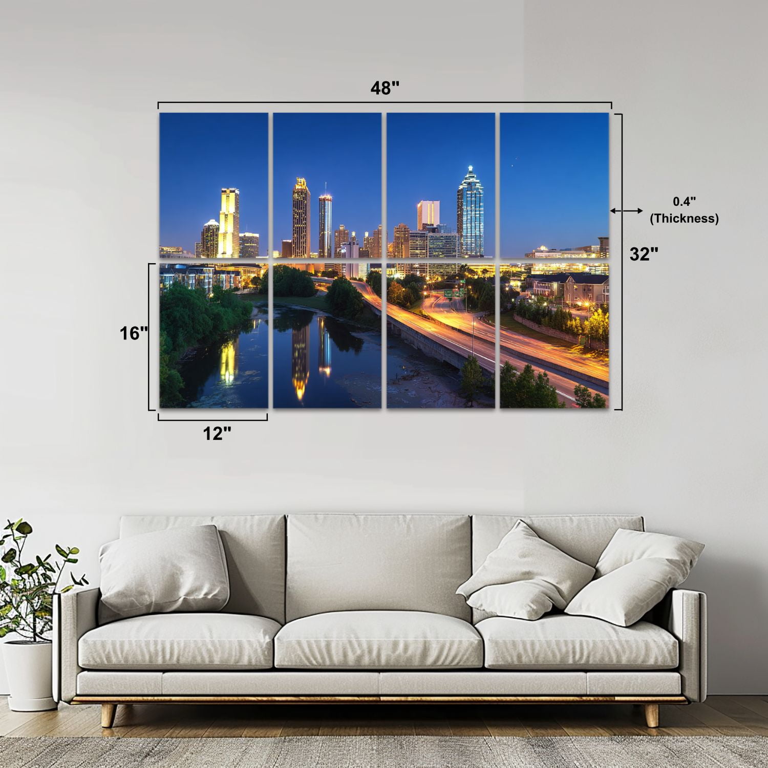 8 Pack Art Acoustic Panels Sound Absorbing Atlanta Georgia Skyline Decorative Soundproof Wall Panels Self Adhesive for Nursery Game Room Bedroom 48"x32"