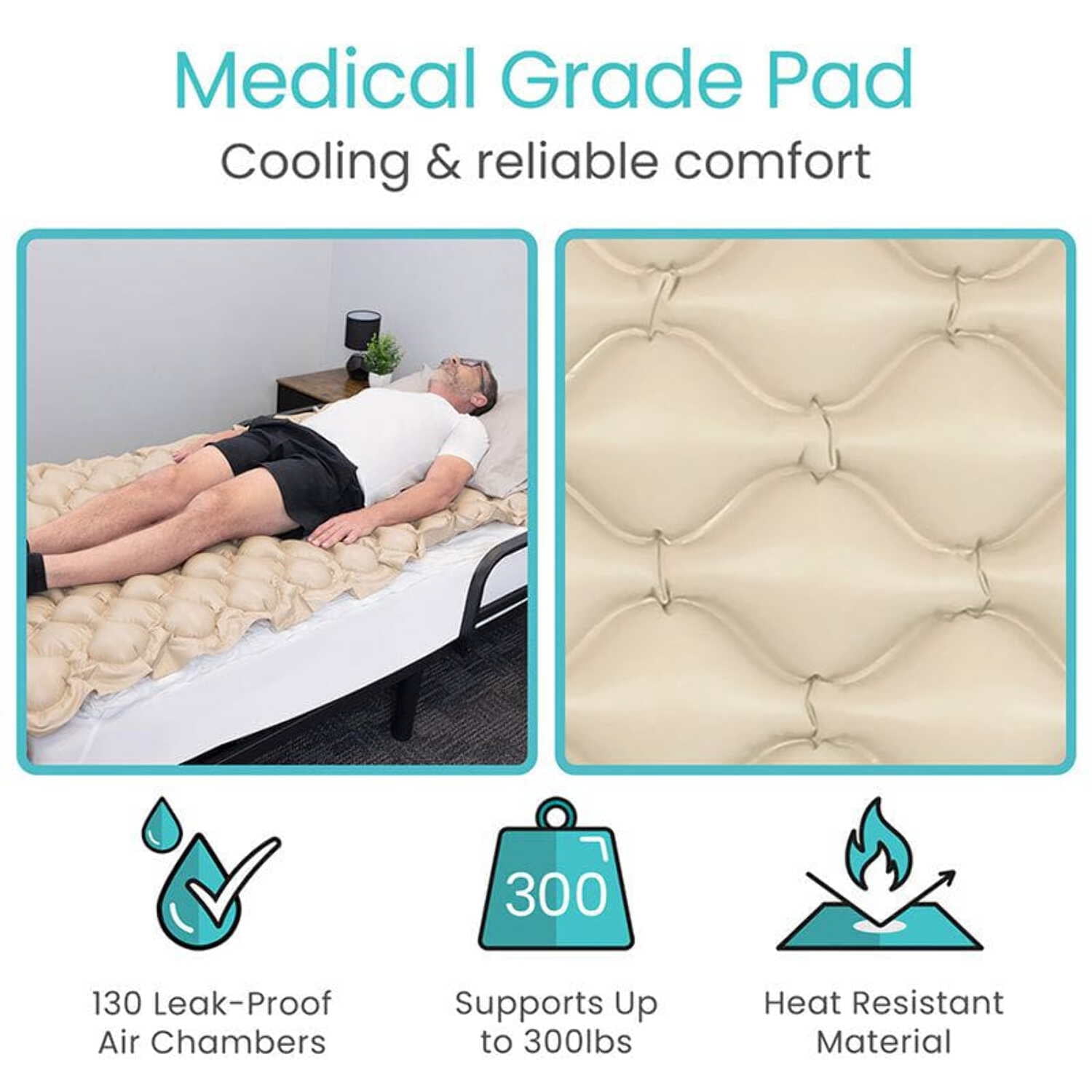 Vive Alternating Air Pressure Mattress Pad Replacement - Original Bed Sore Prevention Solution - Hospital & Home Mattress Topper with Waterproof Inflatable Ulcer Cushion Pad & Heat-Resistant Design