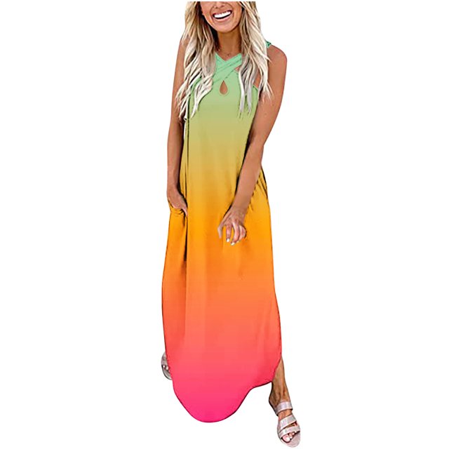 Lenago Robes Formelles Grande Taille pour Femmes Imprimé Sans Manches Croisé devant Longue Robe d'Été Plage en Solde
