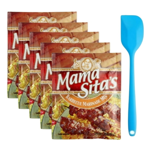 Mama Sita Barbecue Marinade Mix, 50 Gram (5 pack) and 8in Silicone Spatula (Color Varies)