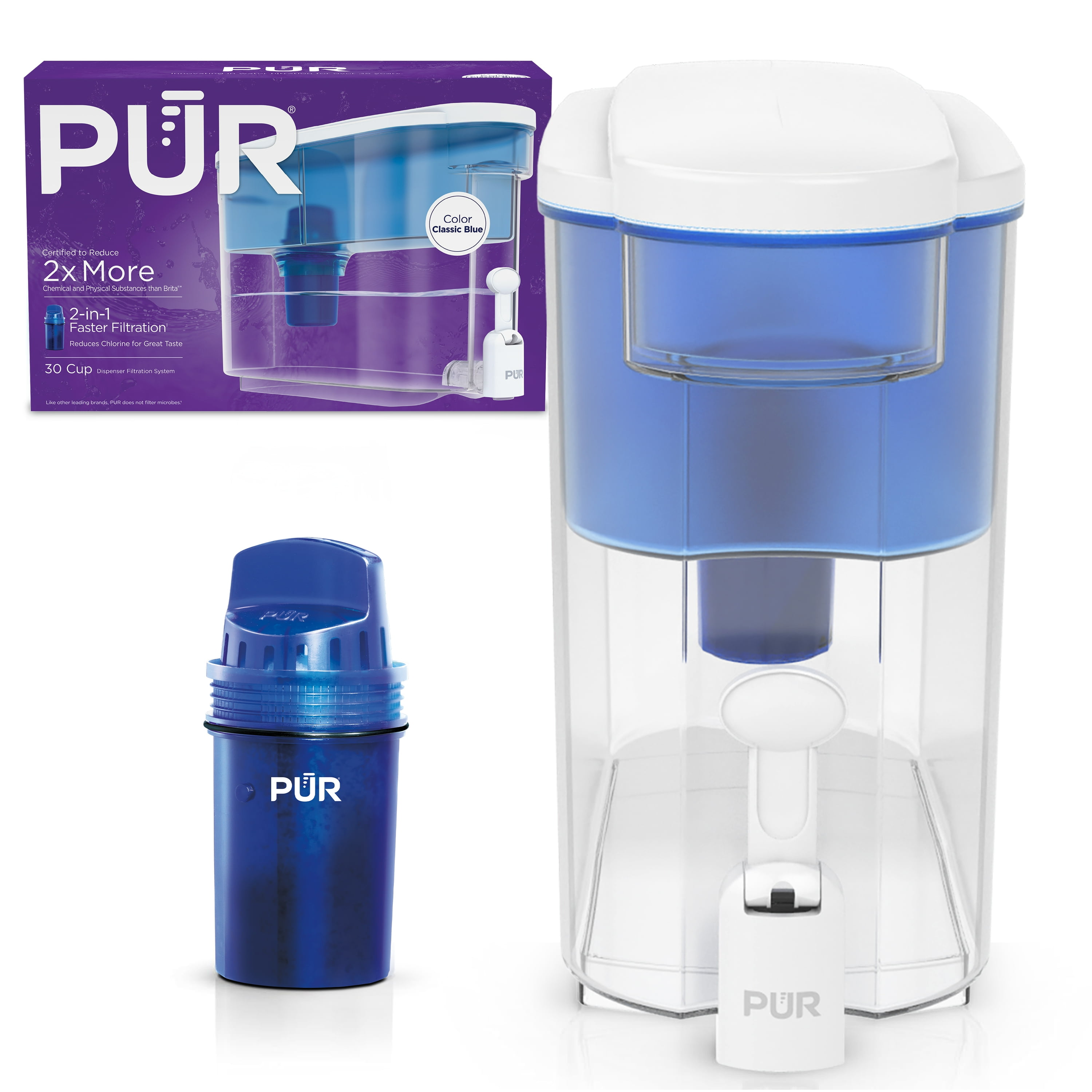 PUR PLUS 30-Cup Water Purifier Pitcher, Filtration System, White