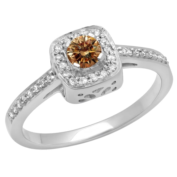 Dazzlingrock Collection 0.33 Carat (ctw) 14K Champagne & White Diamond Ladies Engagement Ring 1/3 CT, White Gold, Size 6