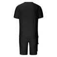 thumbnail image 3 of safuny Men's 2Pc Tracksuits Set Tops&Shorts Solid Color Round Neck Outfits Jogging Athletic Suits Causal Running Sports Sweatsuit Trendy Clearance Short Sleeve Summer Black L, 3 of 4