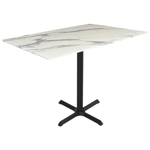 Indoor/Outdoor 42" Tall OD211 Black Table Base with 30" x 30" foot and 32" x 48" Indoor/Outdoor White Marble Top by the Holland Bar Stool Co.