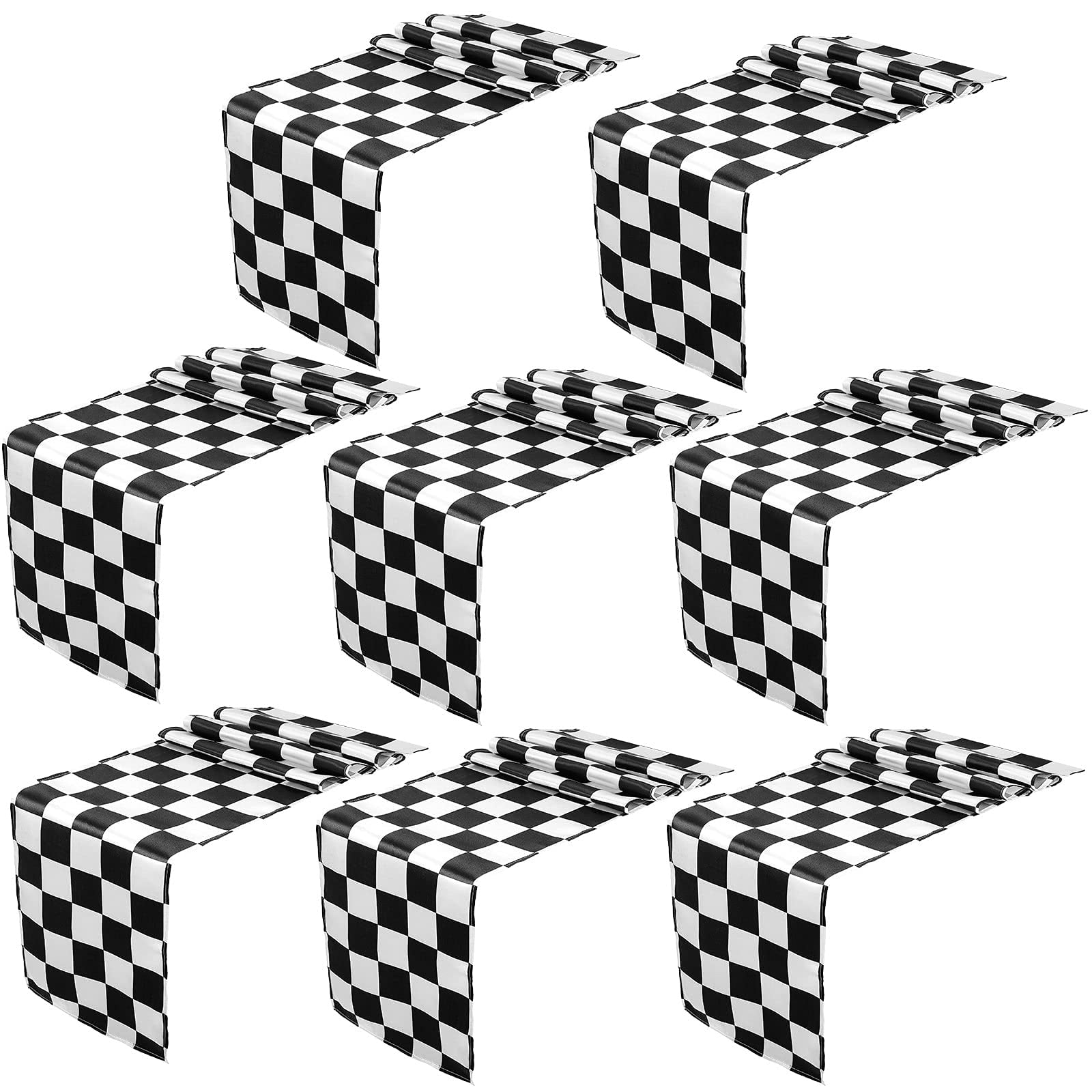 Checkered Table Runner Polyester Black and White Checkerboard Racing
