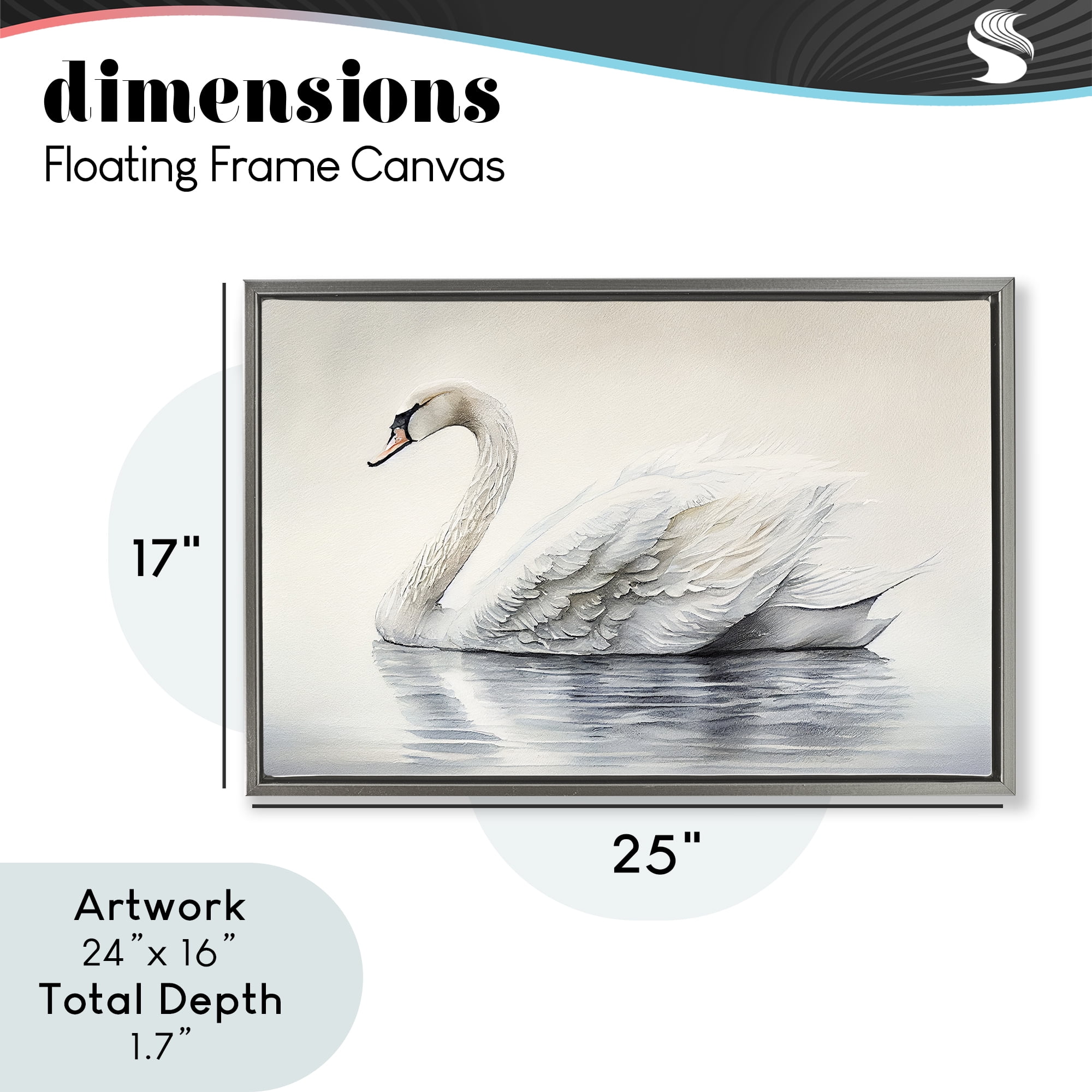 Elegant Floating Swan Gray Framed Floater Canvas Wall Art, design by Sasha