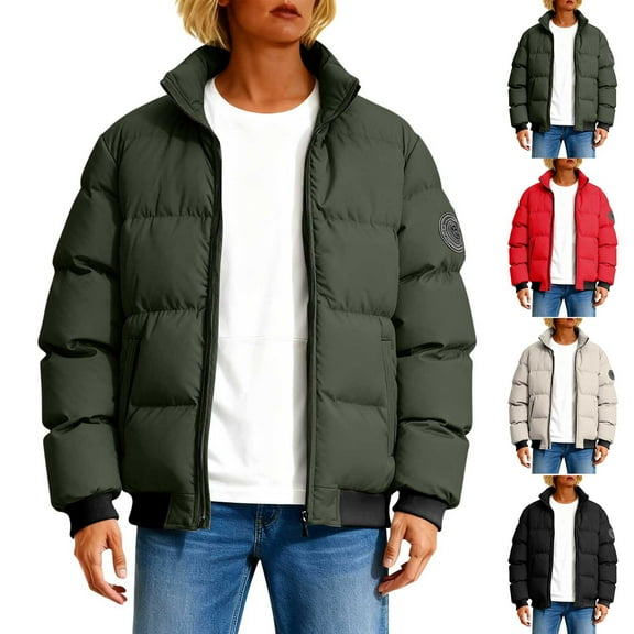 Xdegoge Womens Quilted Jacket Full Zip Stand Collar Jackets Casual Loose Plus Size Padded Coat Fashion Fall Winter Solid Color Outerwear with Pockets