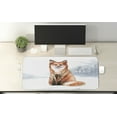 thumbnail image 2 of Fox Computer Mouse Pad, Fine Art Winter Design Watercolor Drawing of Animal, Rectangle Non-Slip Rubber Mousepad X-Large, 35" x 15" Gaming Size, Blue Grey Burnt Orange, by Ambesonne, 2 of 2