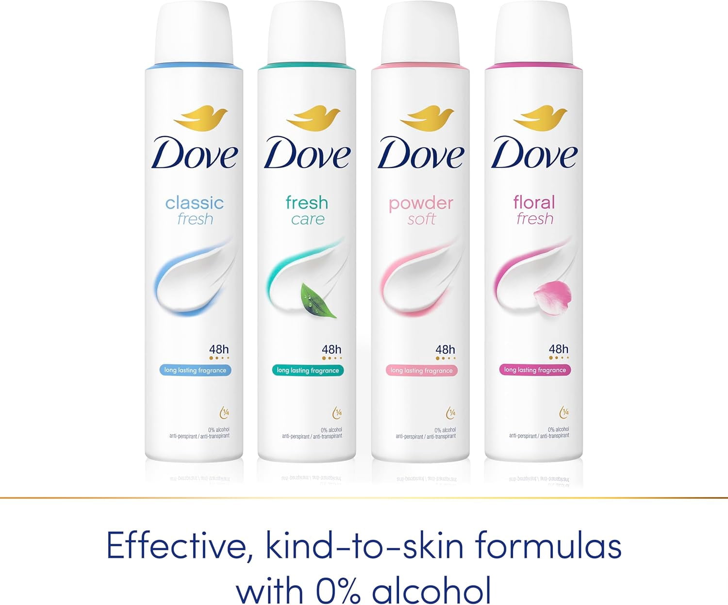 Dove Fruity Fresh Antiperspirant Deodorant Spray for Women, 48H Protection, 0% Alcohol, 150 mL (6 Pack), Long-Lasting Fragrance