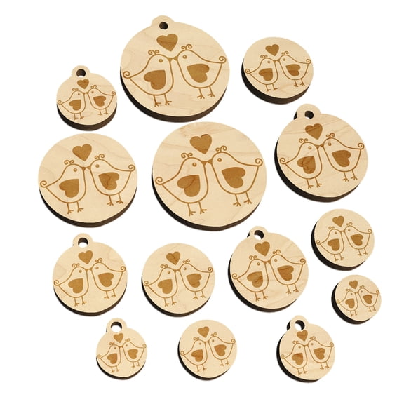 Sweet Kissing Birds Love Wood Mini Charms Shapes DIY Craft Jewelry - With Hole - Various Sizes (16pcs)