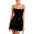 thumbnail image 2 of Women's Party Dress Club Dress Sleeveless Square Neck Adjustable Straps Bow Tie A Line Sequin Dress for Cocktail Banquet,Black,L, 2 of 5
