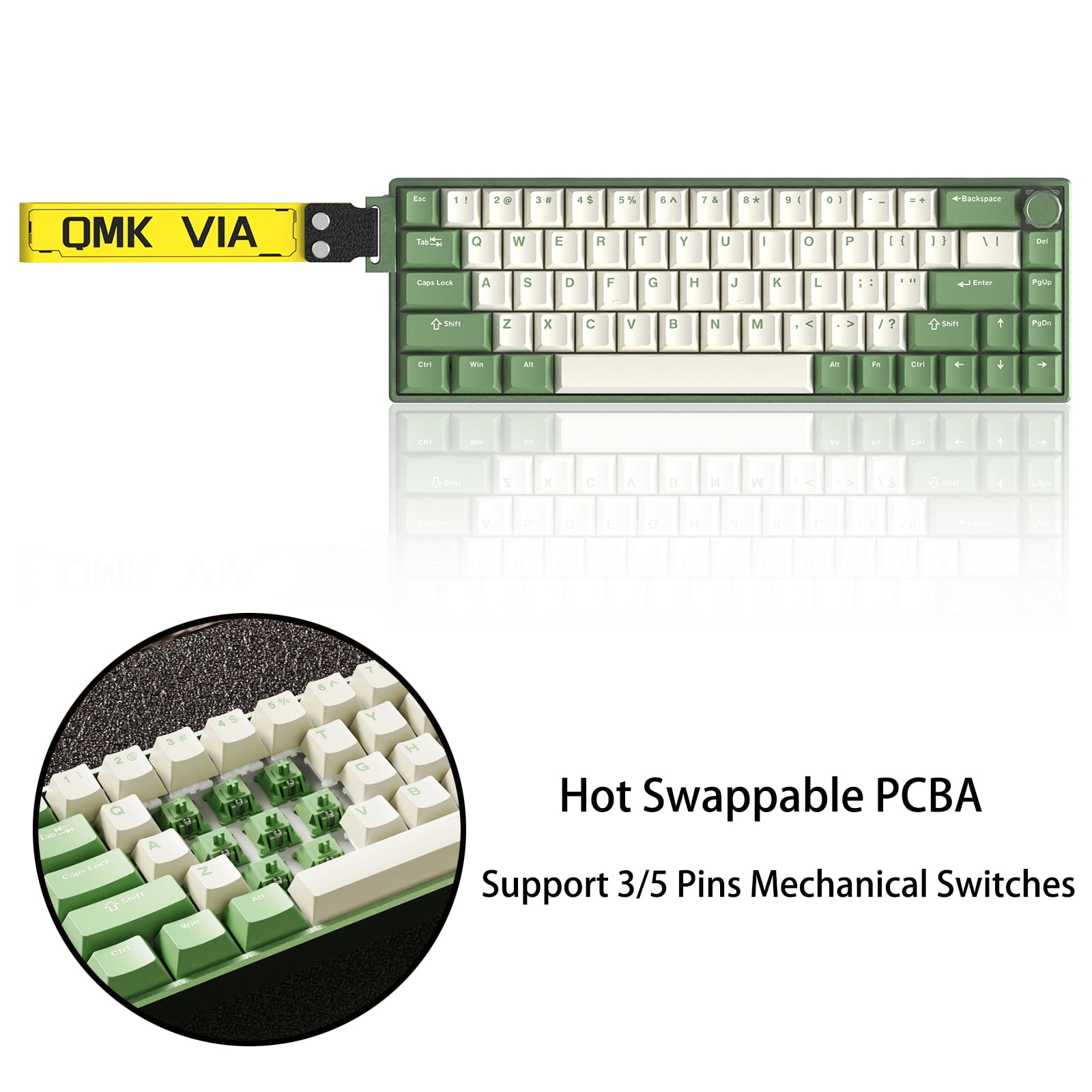 Artyond Compact Mechanical Gaming Keyboard, QMK/VIA Programmable Hot-Swappable Volume Knob, 32-bit ARM4 Chip, with RGB Backlight 68 Keys USB-C Aluminum Frame Keyboard for Games/PC/Mac, Green