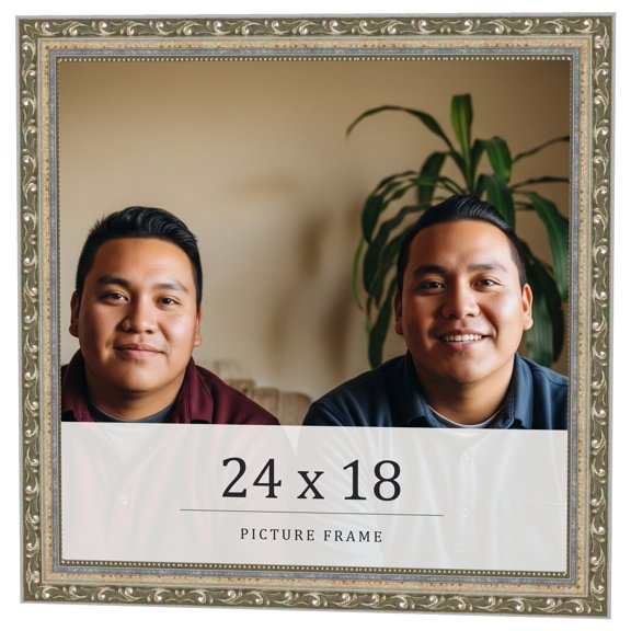 24x18 Frame Silver Solid Wood Picture Frame Width 1.125 Inches | Interior Frame Depth 0.375 Inches