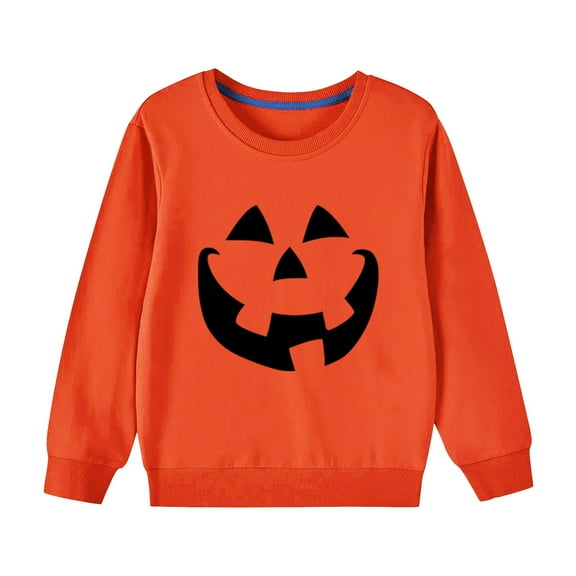 Odeerbi Kids Boys Girls Halloween Crewneck Sweatshirts Fall Winter Cotton Sweatshirt Kids Kids Cute Solid Color Halloween Print Long Sleeve Sweatshirts Top Kids Clothes Orange