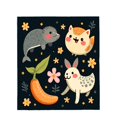 thumbnail image 4 of Durable Soft Flannel Blanket with Playful Seal Cat and Rabbit Design - Cozy for Sofa Travel Bed and Chair - Whimsical Stars & Flowers, 4 of 7
