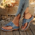 thumbnail image 3 of Rokment Women's Flower Orthopedic Flip Flops with Massage Sole Comfortable Arch Support Platform Wedge Walking Thong Sandals Boho Beach Casual Leather Dress Slip on Slides for Vacation Blue Size 6.5, 3 of 6