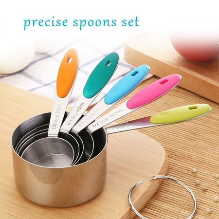 Measuring Cups Without Handles Yosoo Stainless Steel Measuring Cups,10 Pieces Stainless Steel Measuring Cups and Spoons with Silicone Handle Grip Kitchen M ()