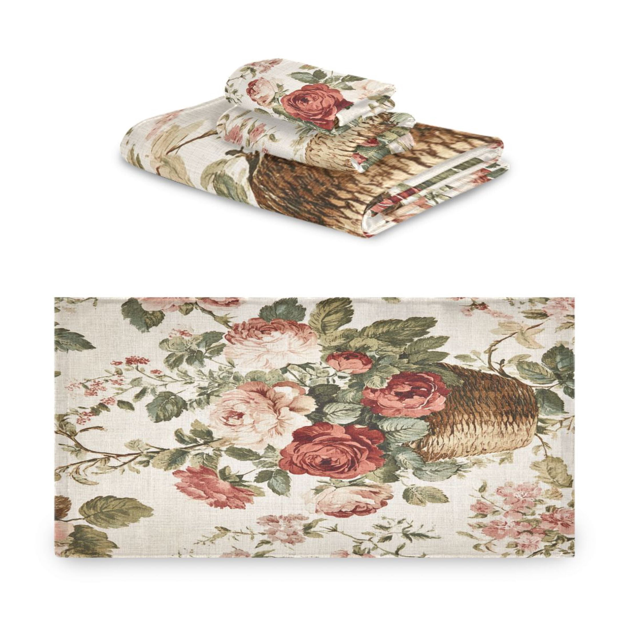 BZSMCE 3piece Bath Towel Sets Hand Bath Towels Fashion Floral Basket Delight Printed Towel Sets