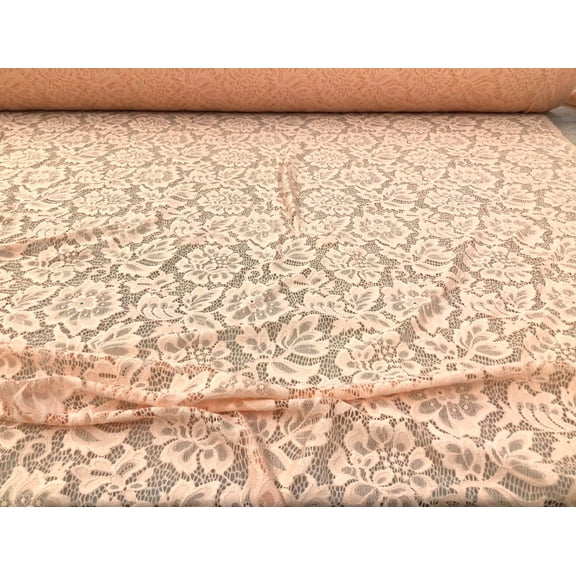 Embroidered Stretch Lace Apparel Fabric Sheer Floral Light Peach UU513