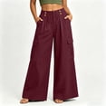 thumbnail image 4 of Oksale High Waisted Cargo Pants for Women Trendy Tall Straight Leg Pull On Pants with Multi Pockets Cozy Cotton Linen Pants Red M, 4 of 9