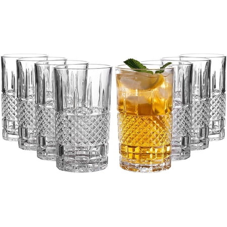 Castlecombe Tall Highball Glasses Set of 8, 12 Ounce Cups, Textured Designer Glassware