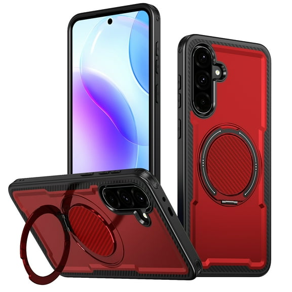for Samsung Galaxy S23 FE Magnetic Case with Invisible Ring Kickstand Phone Case, [Compatible with Mag-Safe] [Secure Ring Grip] Rugged Shockproof Cover for Samsung Galaxy S23 FE, Red