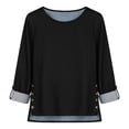 thumbnail image 3 of Womens Fall Tops Casual Long Sleeve Women's Spring Round-Neck Denim Casual Comfortable Long-Sleeved Top Black M, 3 of 7