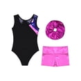thumbnail image 4 of YUUMIN Kids Girls 3Pcs Sleeveless Gymnastics Ballet Leotard with Shorts Headband Set Dance Workout Rose 4, 4 of 5