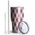 thumbnail image 2 of 30oz Pink and Black Argyle Pattern Tumblers Stainless Steel Tumbler with Lid and Straw,Vacuum Insulated Double Wall Travel Tumbler Cups Mug with Cleaning Brush for Coffee,Tea, 2 of 7